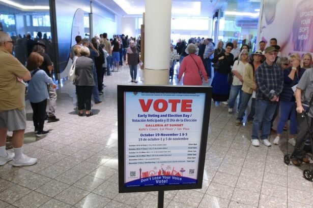 Fila de eleitores que escolheram votar antecipadamente na eleição presidencial nos Estados Unidos — Foto: Sam Morris/Las Vegas Review-Journal via AP